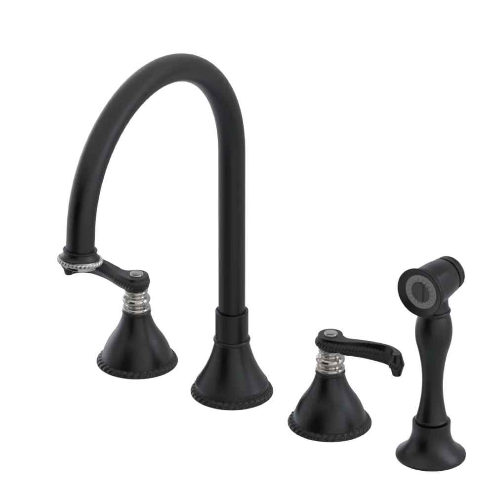 Rubinet Widespread Kitchen Set with Hand Spray Matt Black