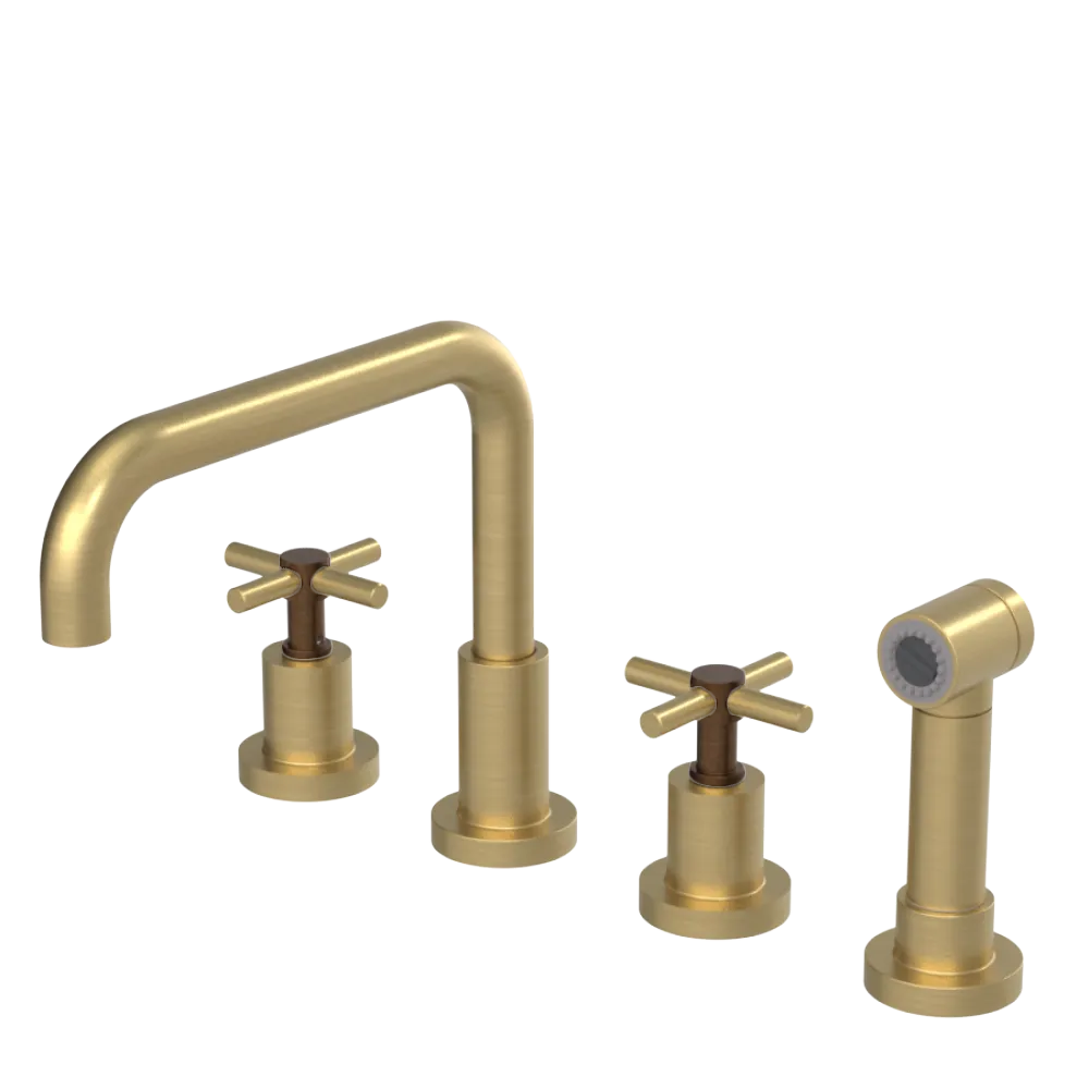 Rubinet Widespread Kitchen Set with Hand Spray Satin Brass