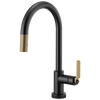 Litze SmartTouch Pull-Down Kitchen Faucet with Arc Spout and Industrial Handle - Matte Black / Brilliance® Luxe Gold®