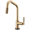 Litze SmartTouch Pull-Down Kitchen Faucet with Angled Spout and Knurled Handle - Brilliance® Luxe Gold®