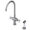 Rubinet Two Handle Single Hole Kitchen Set with LaSalle Spout with Hand Spray Satin Nickel