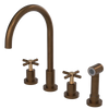 Rubinet Widespread Kitchen Set with LaSalle Spout with Hand Spray Tuscan Brass