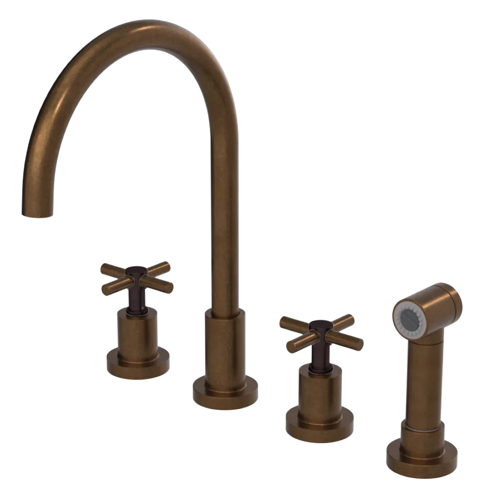 Rubinet Widespread Kitchen Set with LaSalle Spout with Hand Spray Tuscan Brass