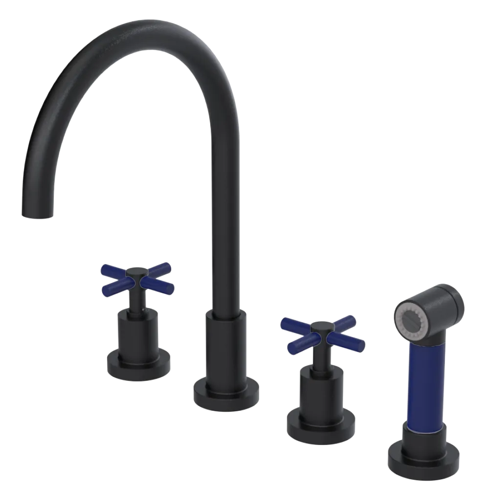Rubinet Widespread Kitchen Set with LaSalle Spout with Hand Spray Matt Black