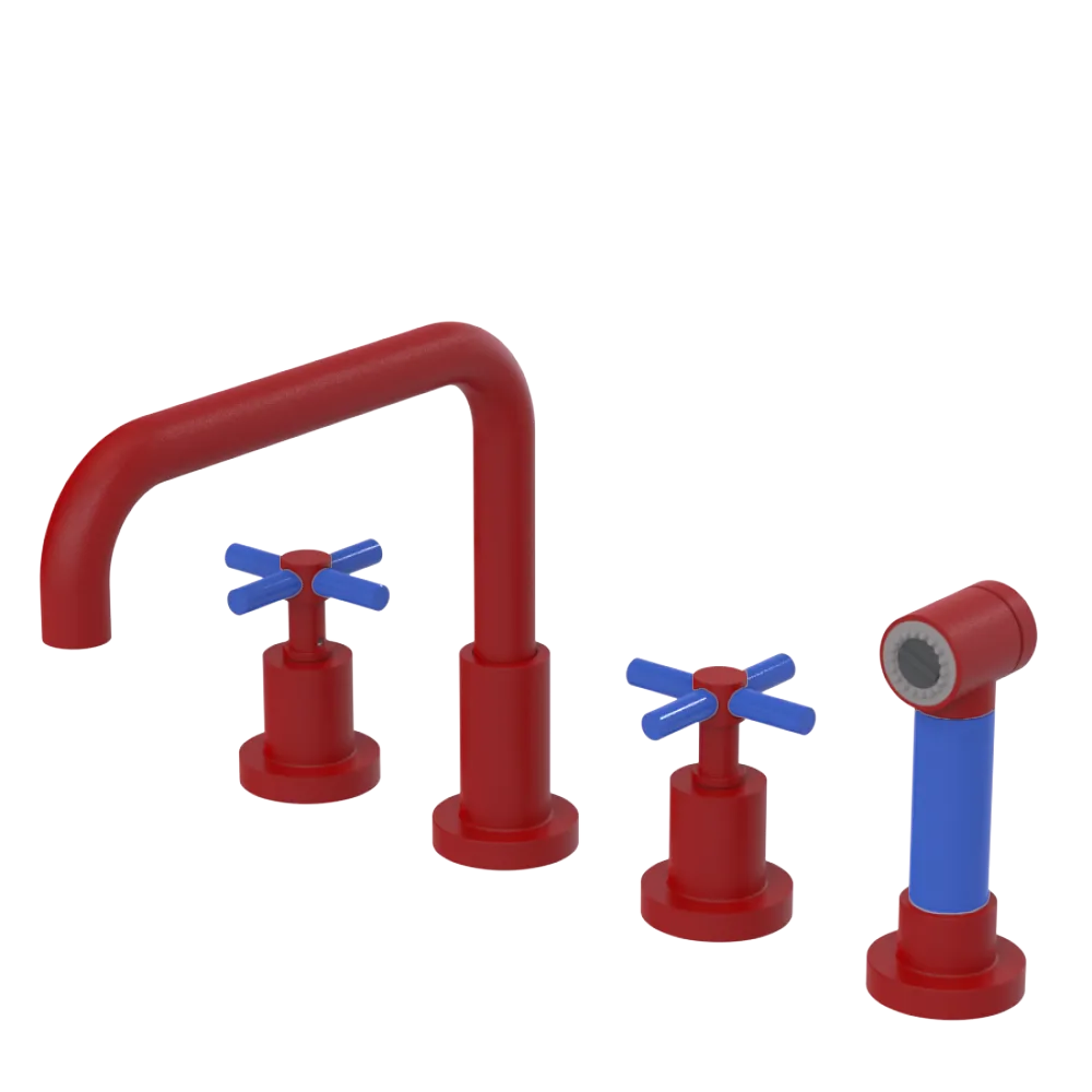 Rubinet Widespread Kitchen Set with Hand Spray Maroon