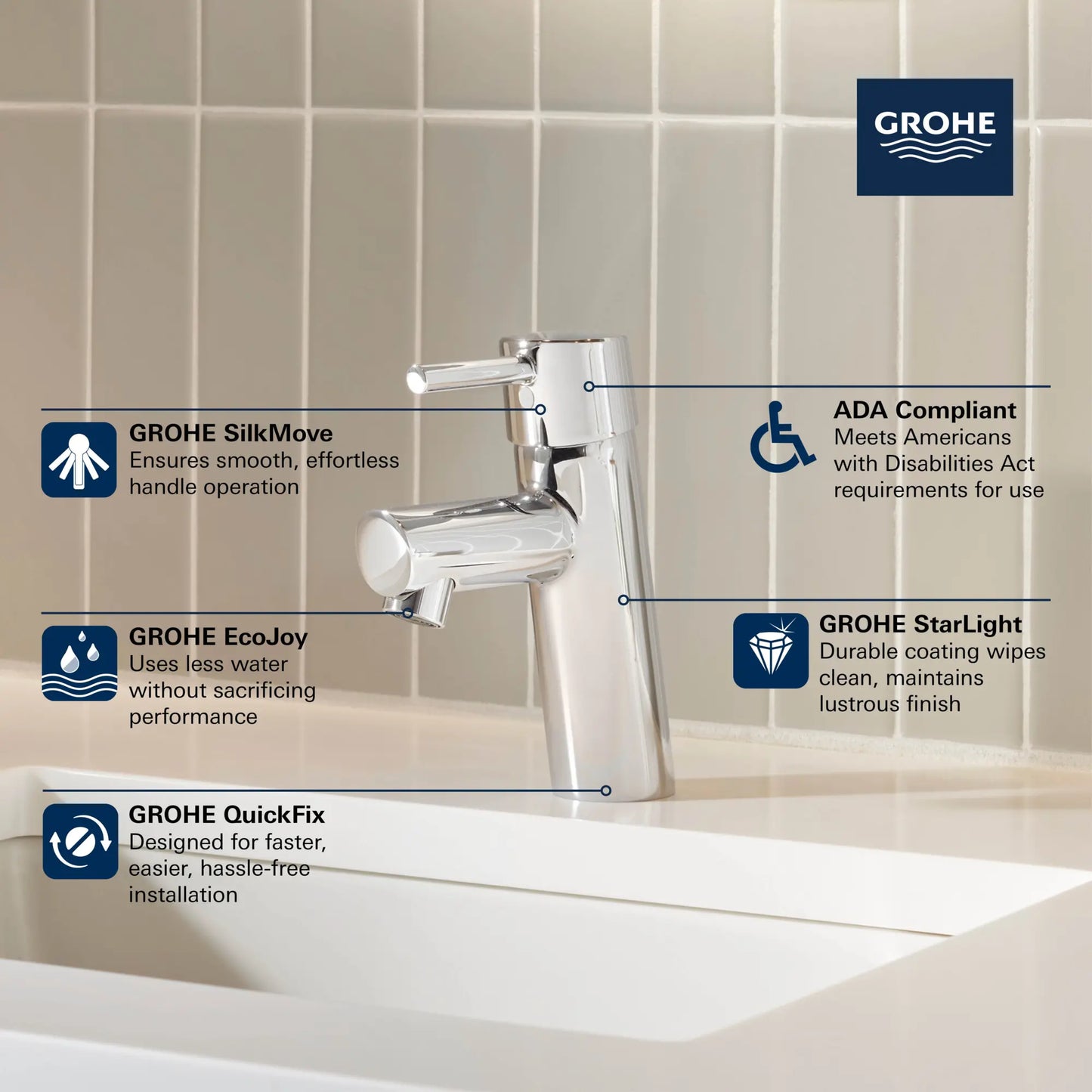Concetto™ Single Hole Single-Handle S-Size Bathroom Faucet 1.2 Gpm Less Drain - Golzar Home