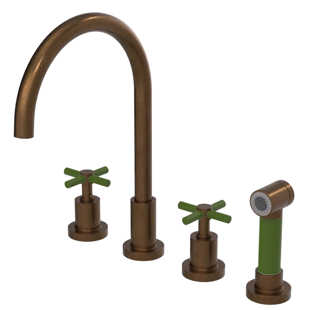 Rubinet Widespread Kitchen Set with LaSalle Spout with Hand Spray Tuscan Brass
