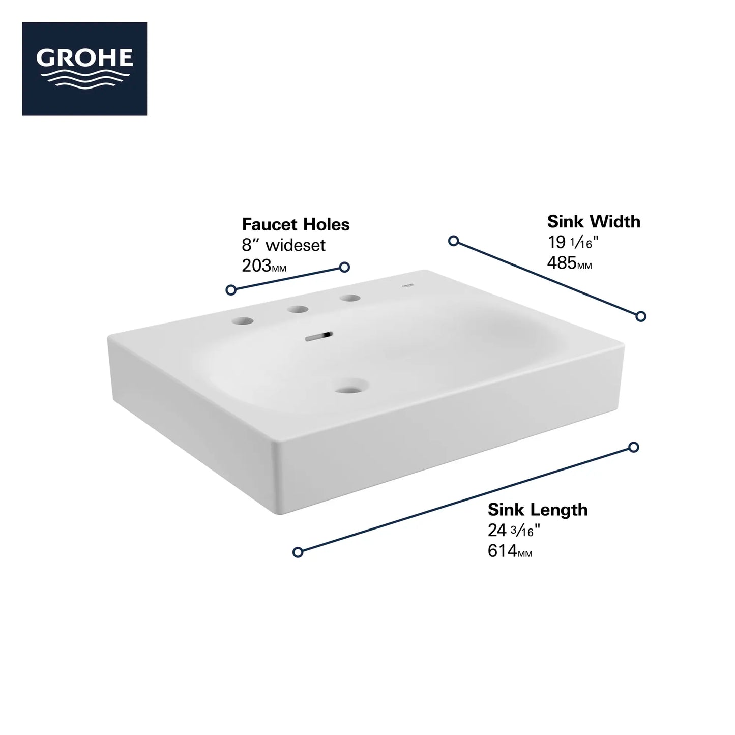 Grohe EUROCUBE® Wall Mount 24” Bathroom Sink, 3-Hole