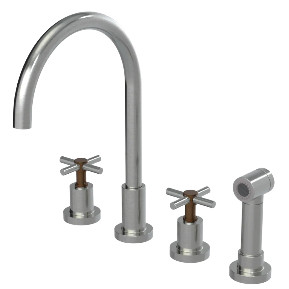 Rubinet Widespread Kitchen Set with LaSalle Spout with Hand Spray Satin Nickel