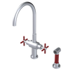Rubinet Two Handle Single Hole Kitchen Set with LaSalle Spout with Hand Spray Satin Chrome