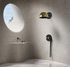 Baril Wall-mounted lavatory faucet spout with deck-mounted handles, drain not included