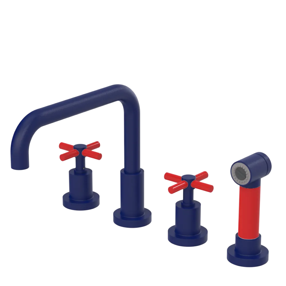 Rubinet Widespread Kitchen Set with Hand Spray Midnight Blue