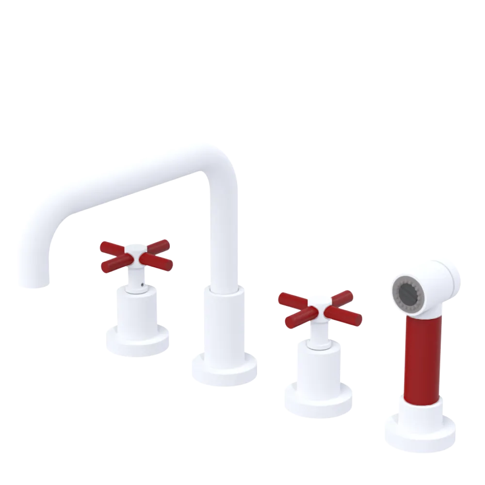 Rubinet Widespread Kitchen Set with Hand Spray Matt White