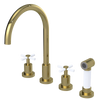 Rubinet Widespread Kitchen Set with LaSalle Spout with Hand Spray Natural Brass