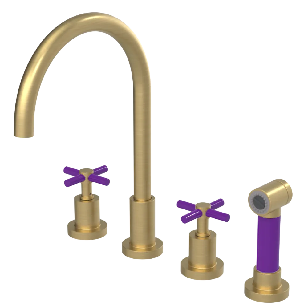 Rubinet Widespread Kitchen Set with LaSalle Spout with Hand Spray Satin Brass