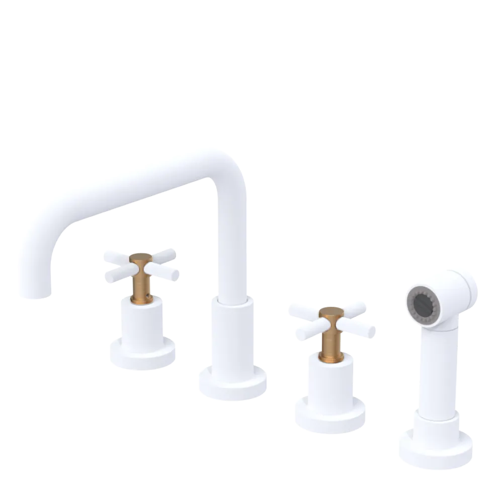 Rubinet Widespread Kitchen Set with Hand Spray Matt White