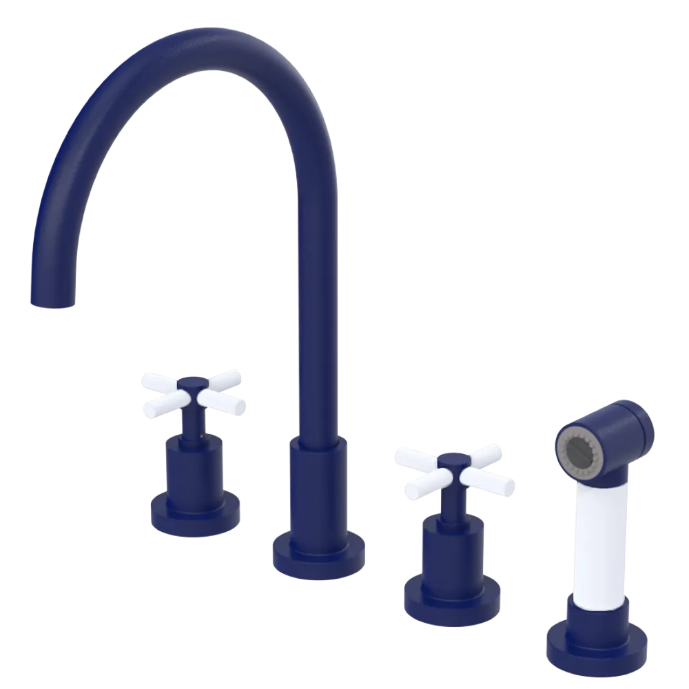 Rubinet Widespread Kitchen Set with LaSalle Spout with Hand Spray Midnight Blue