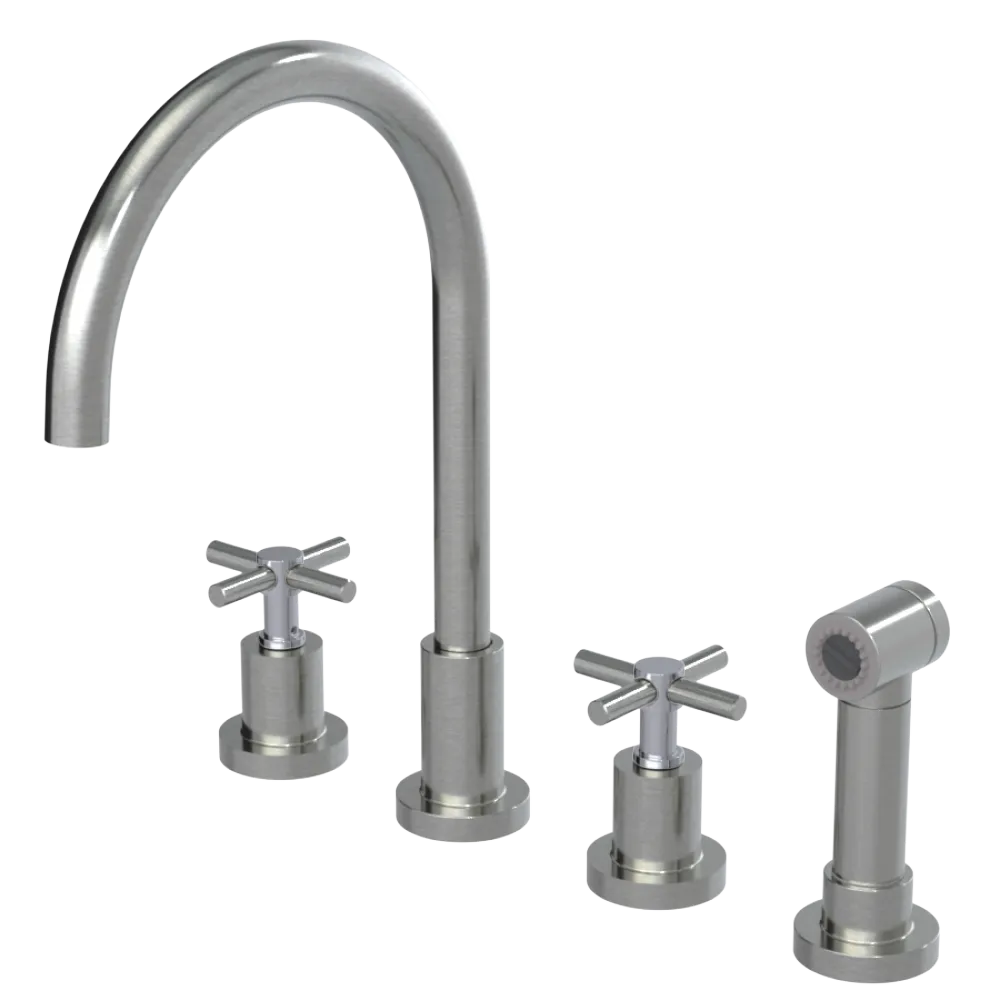 Rubinet Widespread Kitchen Set with LaSalle Spout with Hand Spray Satin Nickel