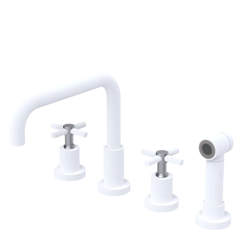 Rubinet Widespread Kitchen Set with Hand Spray Matt White