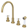 Rubinet Widespread Kitchen Set with LaSalle Spout with Hand Spray Satin Brass