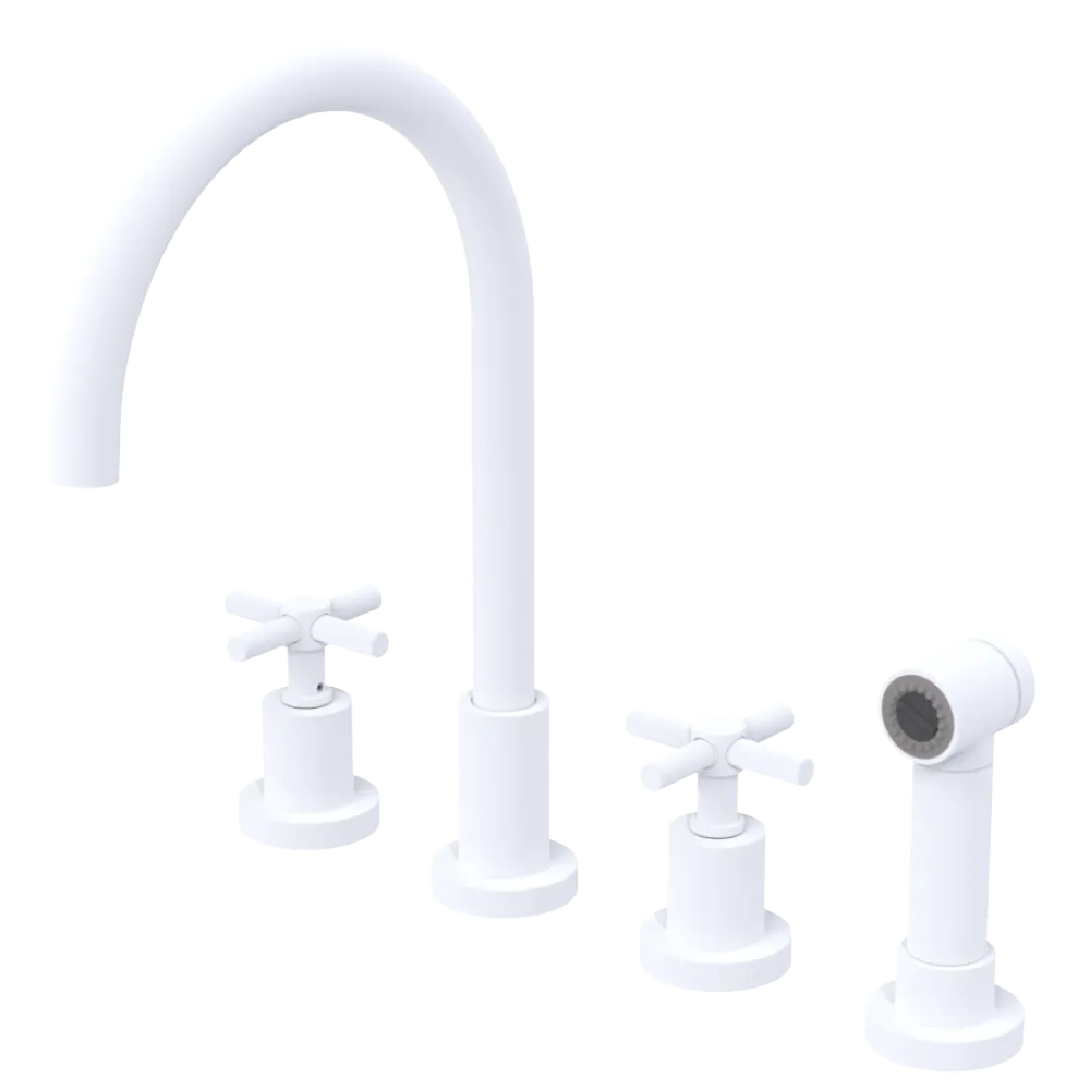 Rubinet Widespread Kitchen Set with LaSalle Spout with Hand Spray Matt White