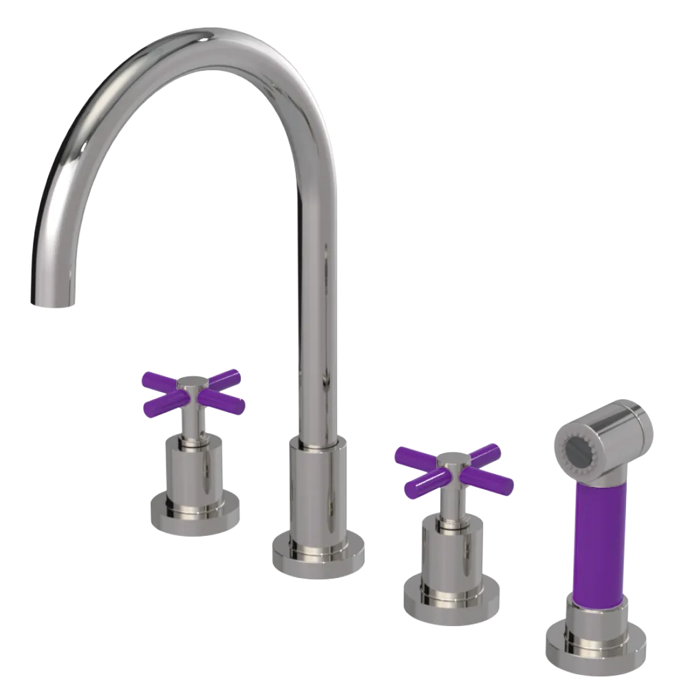 Rubinet Widespread Kitchen Set with LaSalle Spout with Hand Spray Polished Nickel
