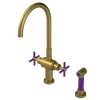Rubinet Two Handle Single Hole Kitchen Set with LaSalle Spout with Hand Spray Antique Brass Matt