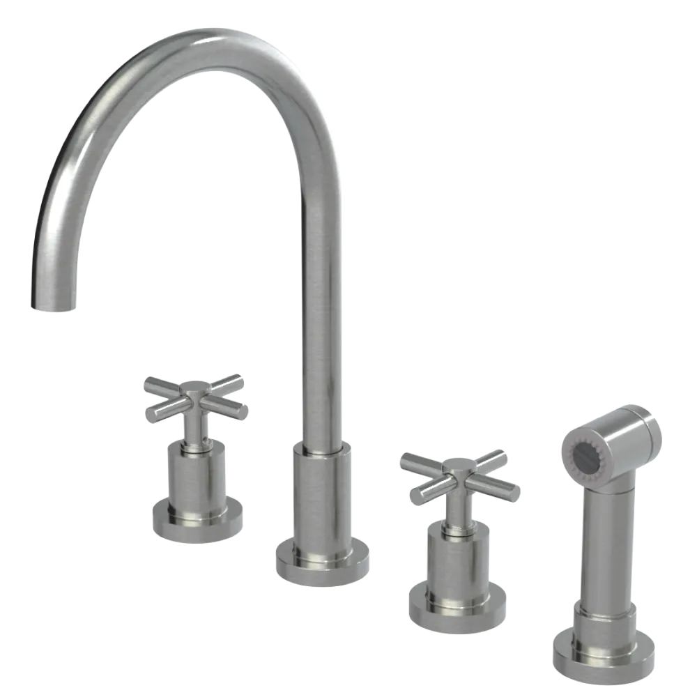 Rubinet Widespread Kitchen Set with LaSalle Spout with Hand Spray Satin Nickel