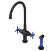 Rubinet Two Handle Single Hole Kitchen Set with LaSalle Spout with Hand Spray Matt Black