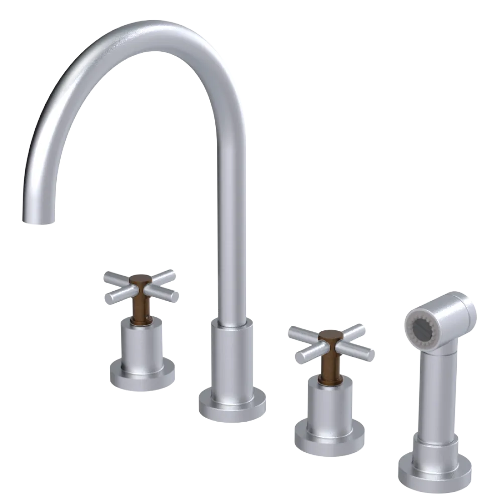 Rubinet Widespread Kitchen Set with LaSalle Spout with Hand Spray Satin Chrome