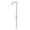 Rubinet Pressure Balance Outdoor Shower with Hand Held Shower & 10" Shower Head (with shelf) - 304 Stainless Steel Satin Chrome