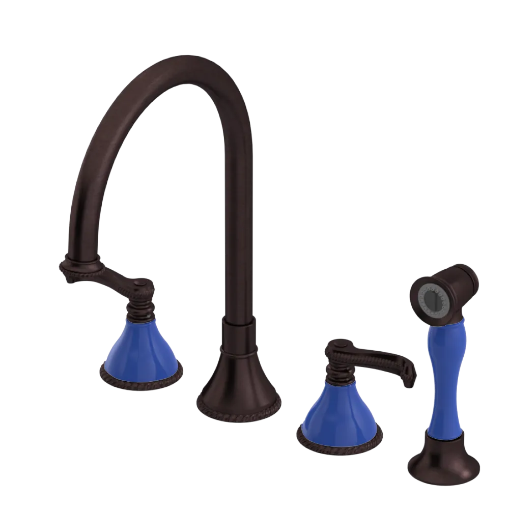 Rubinet Widespread Kitchen Set with Hand Spray Tuscan Brass