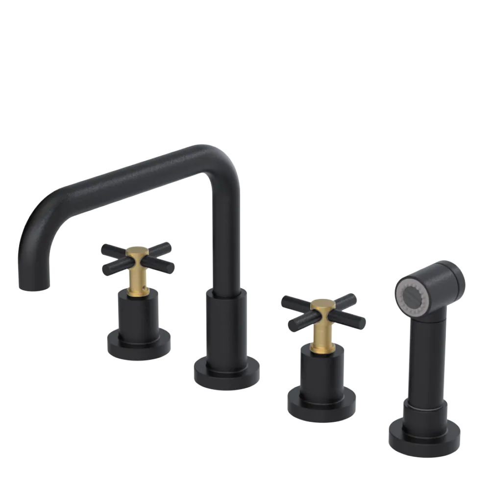 Rubinet Widespread Kitchen Set with Hand Spray Matt Black
