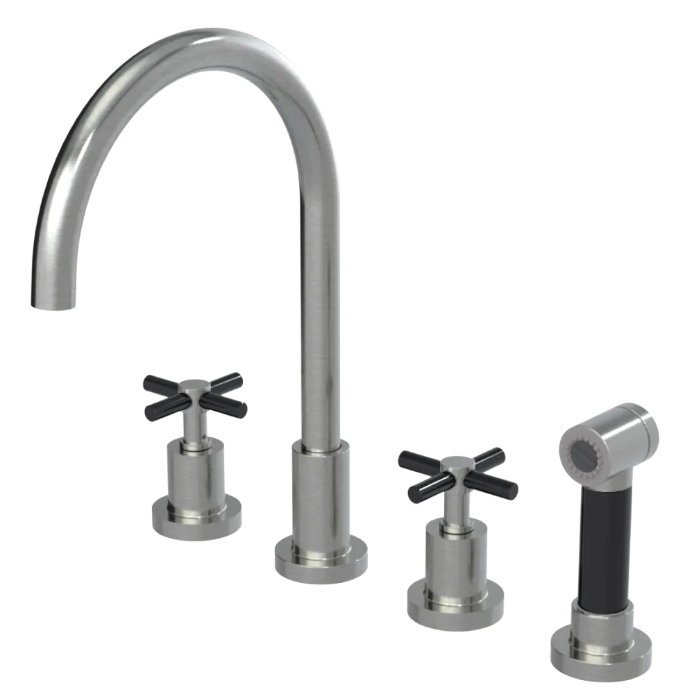 Rubinet Widespread Kitchen Set with LaSalle Spout with Hand Spray Satin Nickel