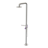 Rubinet Pressure Balance Outdoor Shower with Hand Held Shower & 10" Shower Head (with shelf) - 304 Stainless Steel Polished Nickel