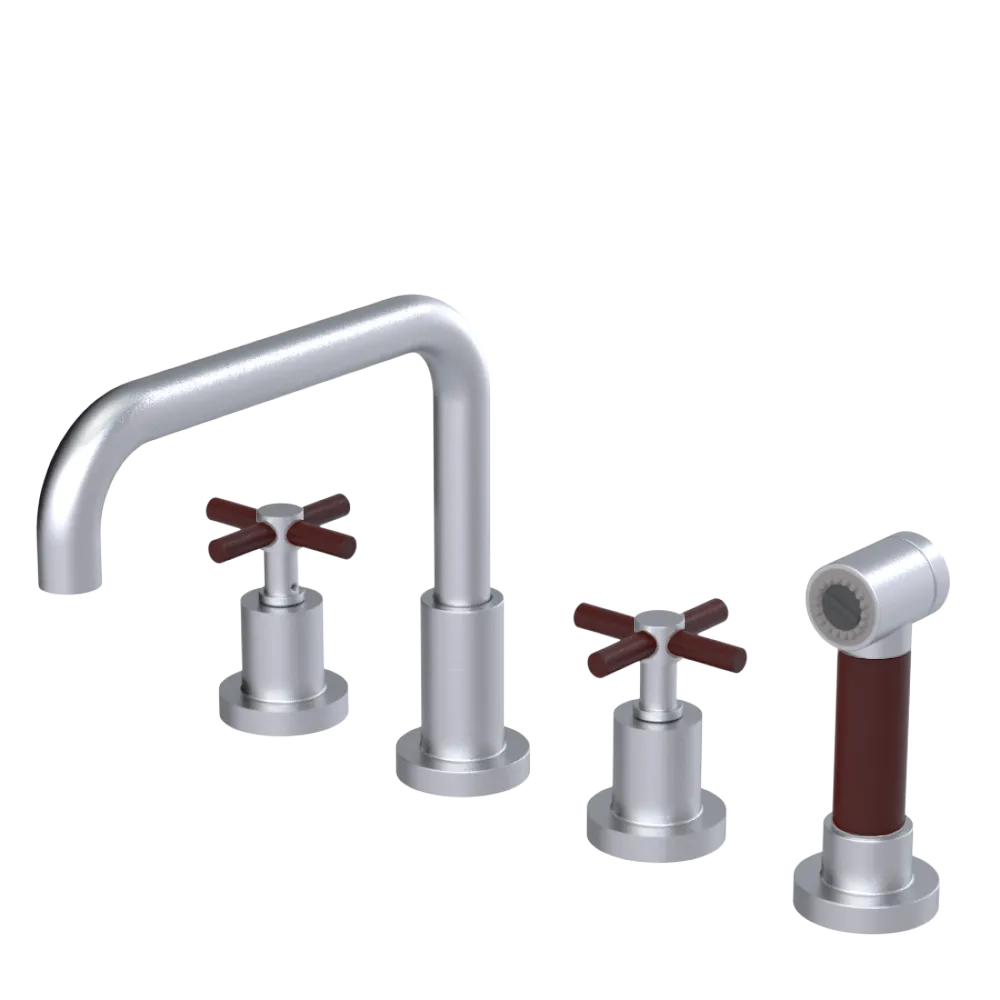 Rubinet Widespread Kitchen Set with Hand Spray Satin Chrome