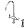 Rubinet Two Handle Single Hole Kitchen Set with LaSalle Spout with Hand Spray Satin Chrome