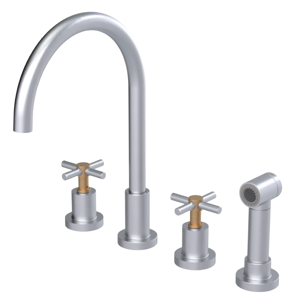 Rubinet Widespread Kitchen Set with LaSalle Spout with Hand Spray Satin Chrome