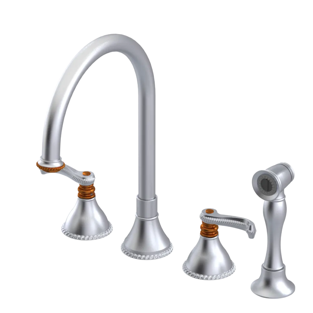 Rubinet Widespread Kitchen Set with Hand Spray Satin Chrome