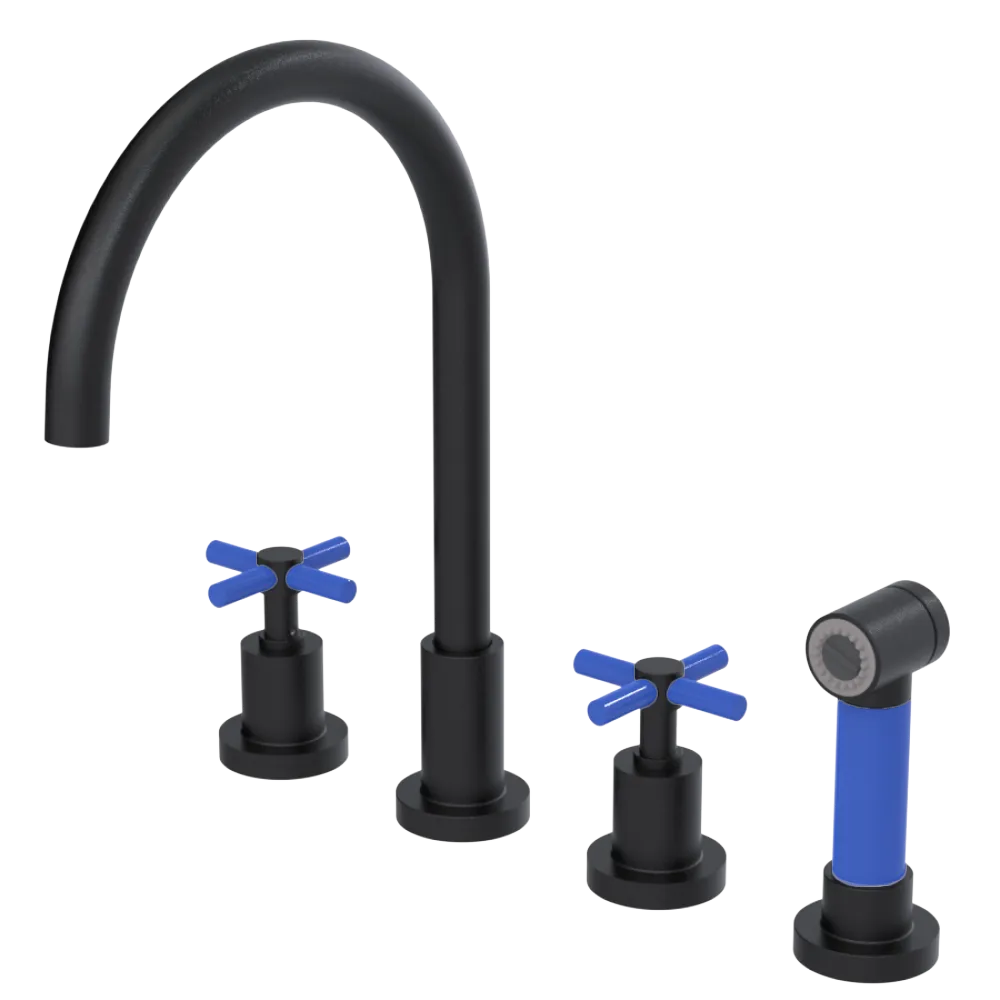 Rubinet Widespread Kitchen Set with LaSalle Spout with Hand Spray Matt Black