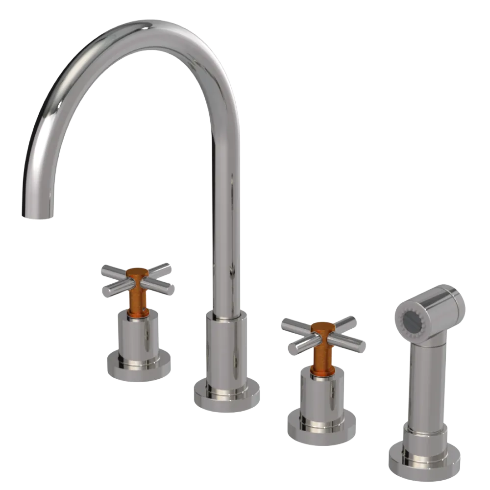 Rubinet Widespread Kitchen Set with LaSalle Spout with Hand Spray Polished Nickel