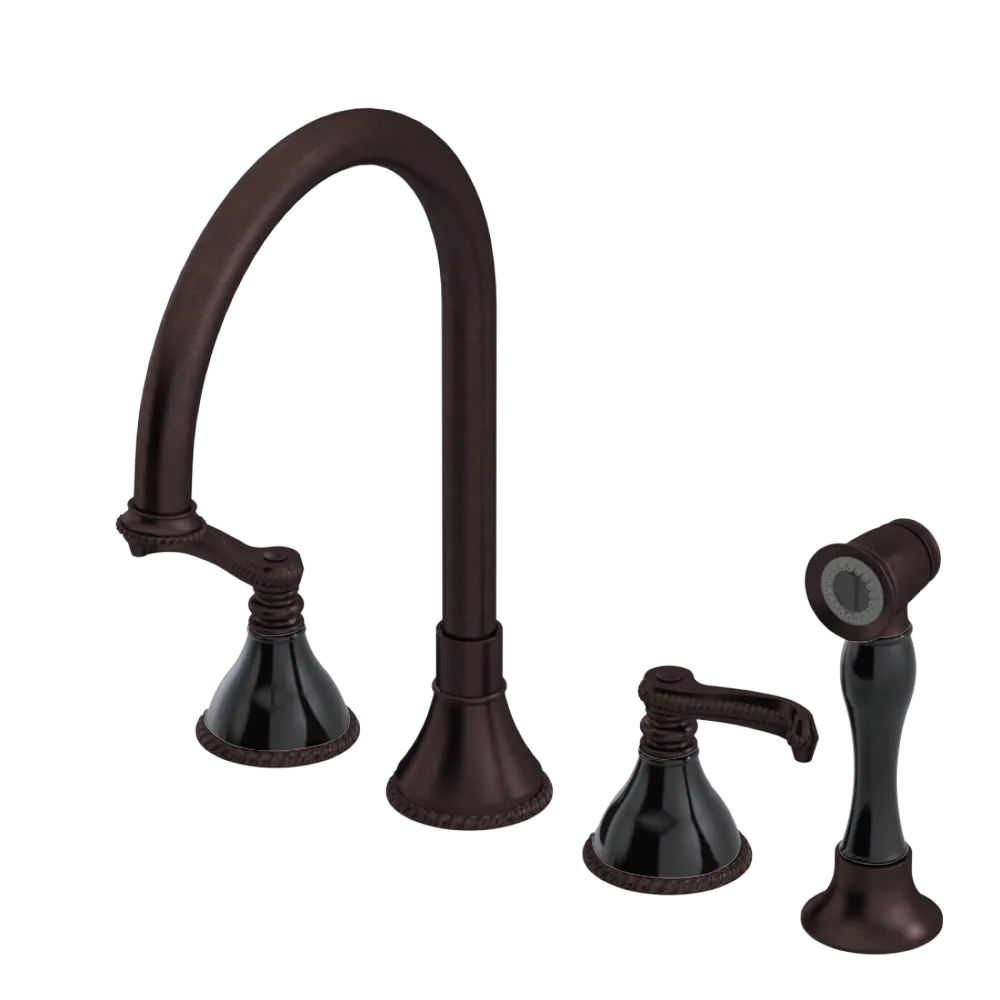 Rubinet Widespread Kitchen Set with Hand Spray Tuscan Brass