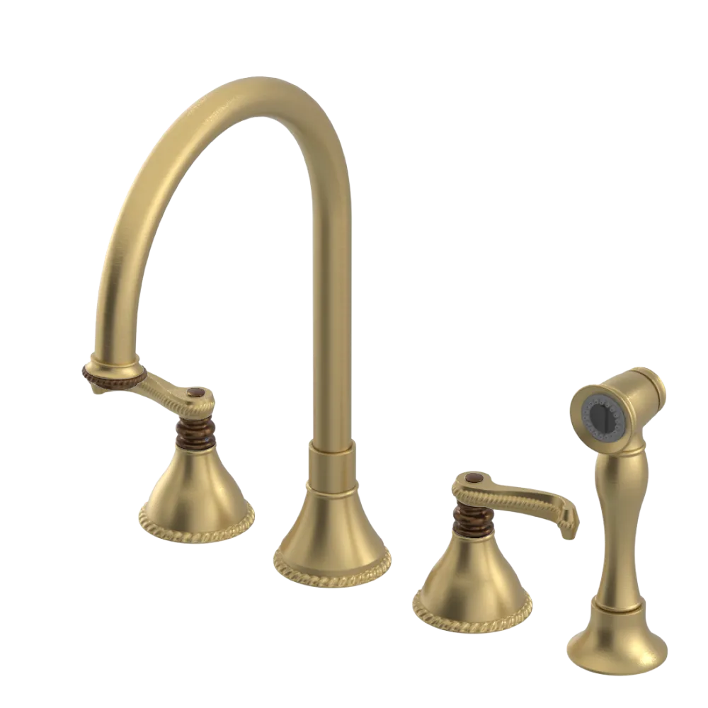 Rubinet Widespread Kitchen Set with Hand Spray Satin Gold