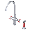 Rubinet Two Handle Single Hole Kitchen Set with LaSalle Spout with Hand Spray Satin Chrome