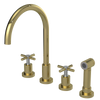 Rubinet Widespread Kitchen Set with LaSalle Spout with Hand Spray Natural Brass