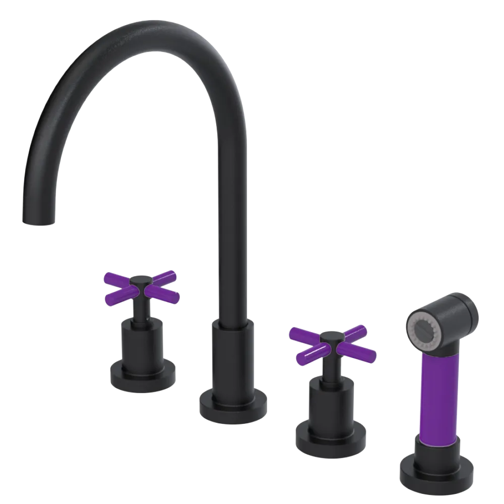 Rubinet Widespread Kitchen Set with LaSalle Spout with Hand Spray Matt Black