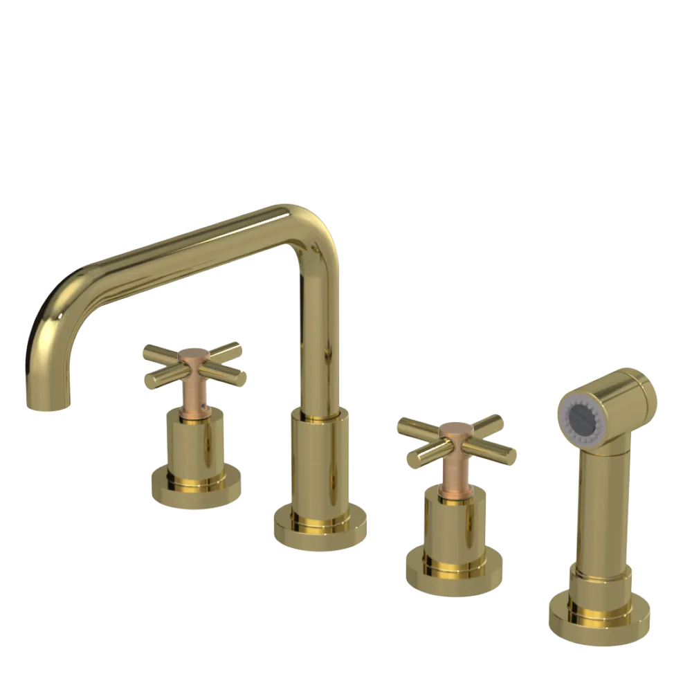 Rubinet Widespread Kitchen Set with Hand Spray Natural Brass