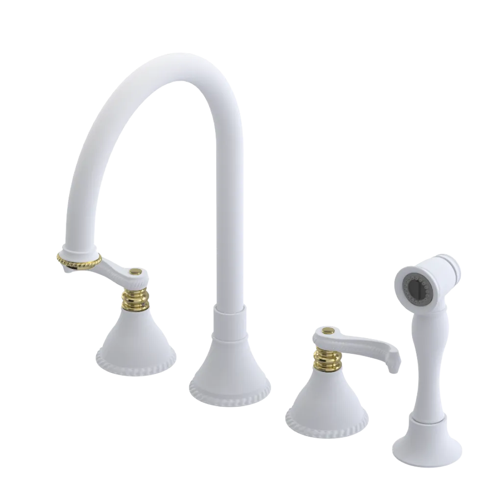 Rubinet Widespread Kitchen Set with Hand Spray Matt White