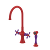 Rubinet Two Handle Single Hole Kitchen Set with Hand Spray Red