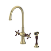 Rubinet Two Handle Single Hole Kitchen Set with Hand Spray Natural Brass